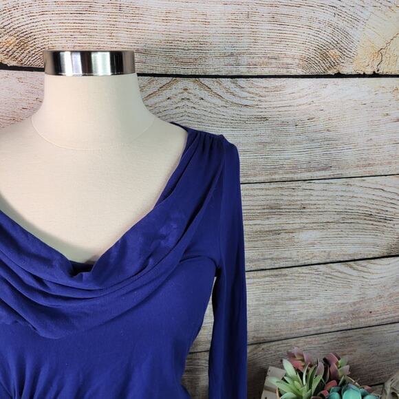 Boston Proper Draped Side Ruched Long Sleeve Top Blue Small - Picture 5 of 7